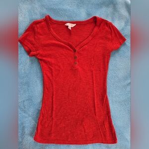 No Boundaries Red Ribbed Short Sleeve Top